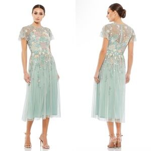 Mac Duggal Mint Green Floral Embroidered Midi Dress